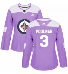 Womens Adidas Winnipeg Jets 3 Tucker Poolman Authentic Purple Fights Cancer Practice NHL Jersey 