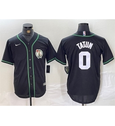 Men Boston Celtics 0 Jayson Tatum Black With Patch Stitched Baseball Jersey