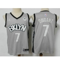 Men Brooklyn Nets 7 Kevin Durant Light Grey 2021 Brand Jordan Swingman Stitched NBA Jersey With NEW Sponsor Logo