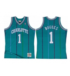 Men Charlotte Hornets 1 Muggsy Bogues Aqua Throwback Stitched Jerse