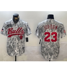 Men Chicago Bulls 23 Michael Jordan 2024 Arctic Camo Salute To Service Stitched Baseball Jersey