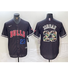 Men Chicago Bulls 23 Michael Jordan Gray Camo Cool Base Stitched Baseball Jersey 1