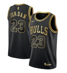 Men Chicago Bulls Michael Jordan Black Gold Stitched NBA Jersey