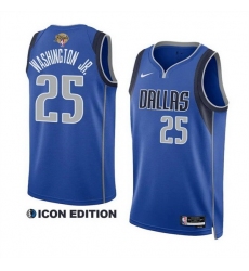 Men Dallas Mavericks 25 P J  Washington Jr  Blue 2024 Finals Icon Edition Stitched Basketball Jersey