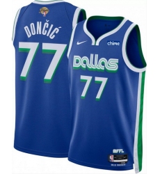 Men Dallas Mavericks 77 Luka Doncic Blue 2024 Finals City Edition Stitched Basketball Jersey