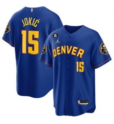 Men Denver Nuggets 15 Nikola Jokic Blue With No 6 Patch Stitched Baseball Jersey