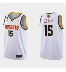 Men Denver Nuggets 15 Nikola Jokic White 2023 Finals Champions Association Edition With NO 6 Patch Stitched Basketball Jersey