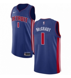 Mens Nike Detroit Pistons 1 Tracy McGrady Authentic Royal Blue Road NBA Jersey Icon Edition