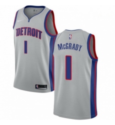 Mens Nike Detroit Pistons 1 Tracy McGrady Authentic Silver NBA Jersey Statement Edition