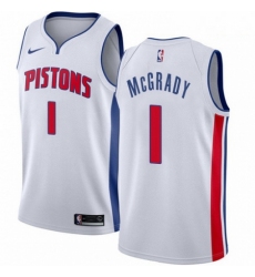 Mens Nike Detroit Pistons 1 Tracy McGrady Swingman White Home NBA Jersey Association Edition