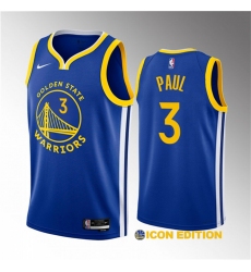 Men Golden State Warriors 3 Chris Paul Blue Icon Edition Stitched Basketball Jersey