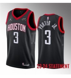 Men Houston Rockets 3 Kevin Porter Jr  Black 2023 Statement Edition Stitched Basketball Jersey