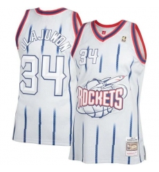 Men Houston Rockets 34 Hakeem Olajuwon Mitchell  26 Ness White Classic Stitched Basketball Jersey