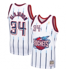 Men Houston Rockets Hakeem Olajuwon 34 White Mitchell Ness NBA Jersey