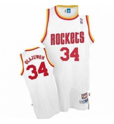 Mens Mitchell and Ness Houston Rockets 34 Hakeem Olajuwon Swingman White Throwback NBA Jersey