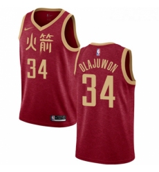 Youth Nike Houston Rockets 34 Hakeem Olajuwon Swingman Red NBA Jersey 2018 19 City Edition