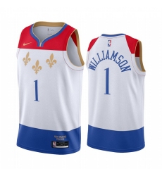 Men Nike New Orleans Pelicans 1 Zion Williamson White NBA Swingman 2020 21 City Edition Jersey