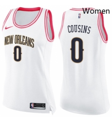 Womens Nike New Orleans Pelicans 0 DeMarcus Cousins Swingman WhitePink Fashion NBA Jersey