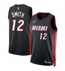 Men Miami Heat 12 Dru Smith Black 2024 Icon Edition Stitched Basketball Jersey