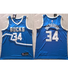 Men Milwaukee Bucks 34 Giannis Antetokounmpo Royal 2024 City Edition Stitched Basketball Jersey