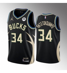 Men's Milwaukee Bucks #34 Giannis Antetokounmpo 2022 23 Black Statement Edition Stitched Basketball Jersey