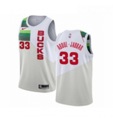 Mens Nike Milwaukee Bucks 33 Kareem Abdul Jabbar White Swingman Jersey Earned Edition 