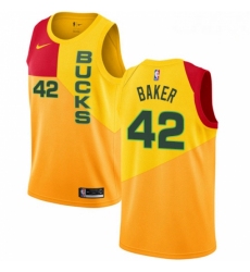 Mens Nike Milwaukee Bucks 42 Vin Baker Swingman Yellow NBA Jersey City Edition