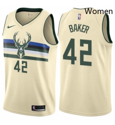 Womens Nike Milwaukee Bucks 42 Vin Baker Swingman Cream NBA Jersey City Edition