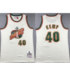 Men Oklahoma City Thunder 40 Shawn Kemp Mitchell Ness Cream SuperSonics Stitched Jersey