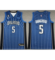 Men Orlando Magic 5 Paolo Banchero Blue With No 6 Patch Icon Edition Stitched Swingman Jersey