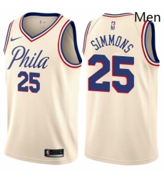 Mens Nike Philadelphia 76ers 25 Ben Simmons Swingman Cream NBA Jersey City Edition