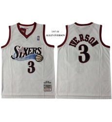 Philadelphia 76ers 3 Allen Iverson White 1997 98 Hardwood Classics Mesh Jersey