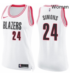 Womens Nike Portland Trail Blazers 24 Anfernee Simons Swingman White Pink Fashion NBA Jersey 