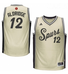 Youth Adidas San Antonio Spurs 12 LaMarcus Aldridge Authentic Cream 2015 16 Christmas Day NBA Jersey