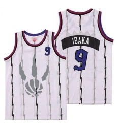 Raptors 9 Serge Ibaka White Gray Logo Retro Jersey