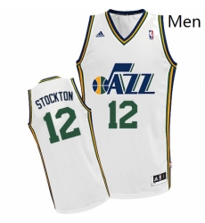 Mens Adidas Utah Jazz 12 John Stockton Swingman White Home NBA Jersey