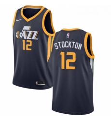 Womens Nike Utah Jazz 12 John Stockton Swingman Navy Blue Road NBA Jersey Icon Edition