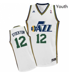 Youth Adidas Utah Jazz 12 John Stockton Swingman White Home NBA Jersey