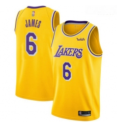 Lakers #6 LeBron James Gold Basketball Swingman Icon Edition Jersey