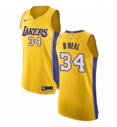 Womens Nike Los Angeles Lakers 34 Shaquille ONeal Authentic Gold Home NBA Jersey Icon Edition