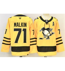 Men Pittsburgh Penguins 71 Evgeni Malkin Gold 2025 26 With A Patch Alternate Stitched Hockey Jersey