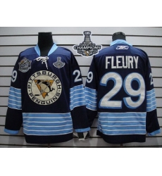 Penguins #29 Andre Fleury Dark Blue 2011 Winter Classic Vintage 2017 Stanley Cup Finals Champions Stitched NHL Jersey