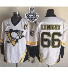 Penguins #66 Mario Lemieux White CCM Throwback 2017 Stanley Cup Final Patch Stitched NHL Jersey