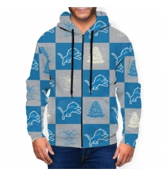 Lions Team Ugly Christmas Mens Zip Hooded Sweatshirt