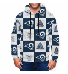 Rams Team Ugly Christmas Mens Zip Hooded Sweatshirt