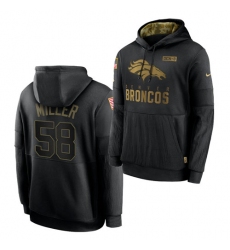 Men Denver Broncos 58 Von Miller 2020 Salute To Service Black Sideline Performance Pullover Hoodie