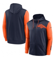 Men Denver Broncos Navy Orange Fan Gear Mascot Performance Full Zip Hoodie