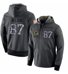 NFL Mens Nike Green Bay Packers 87 Jordy Nelson Stitched Black Anthracite Salute to Service Player Performance Hoodie