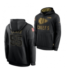 Men Kansas City Chiefs 55 Frank Clark 2020 Salute To Service Black Sideline Performance Pullover Hoodie