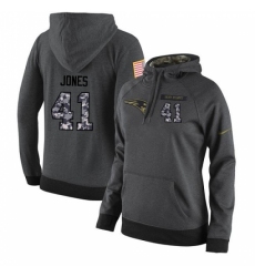 NFL Womens Nike New England Patriots 41 Cyrus Jones Stitched Black Anthracite Salute to Service Player Performance Hoodie